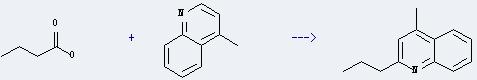Butyric acid can react with 4-methyl-quinoline to get 4-methyl-2-propyl-quinoline